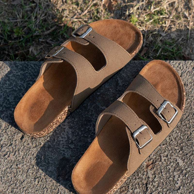 Women's Teen Mules New Spring and Summer Vintage Casual Slip-On Shoes Pu Upper Double Strap Half Slippers with Adjustable Buckle