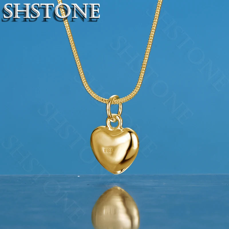SHSTONE 18K Gold Heart Necklace For Woman Men Neck Chain Fashion Party Wedding Engagement Charm Jewelry Lovers Birthday Gifts