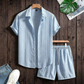 Men Vertical Wrinkle Lapel Short Sleeve Shirt Regular Fit | SAMAG