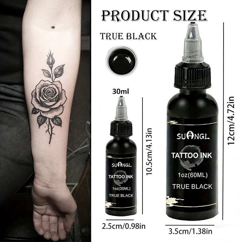 SUANGL 60ml Black Tattoo Ink Professional Tattoo Oil Ink Good Light Transmission Finely Ground Easy Shading Black Tattoo