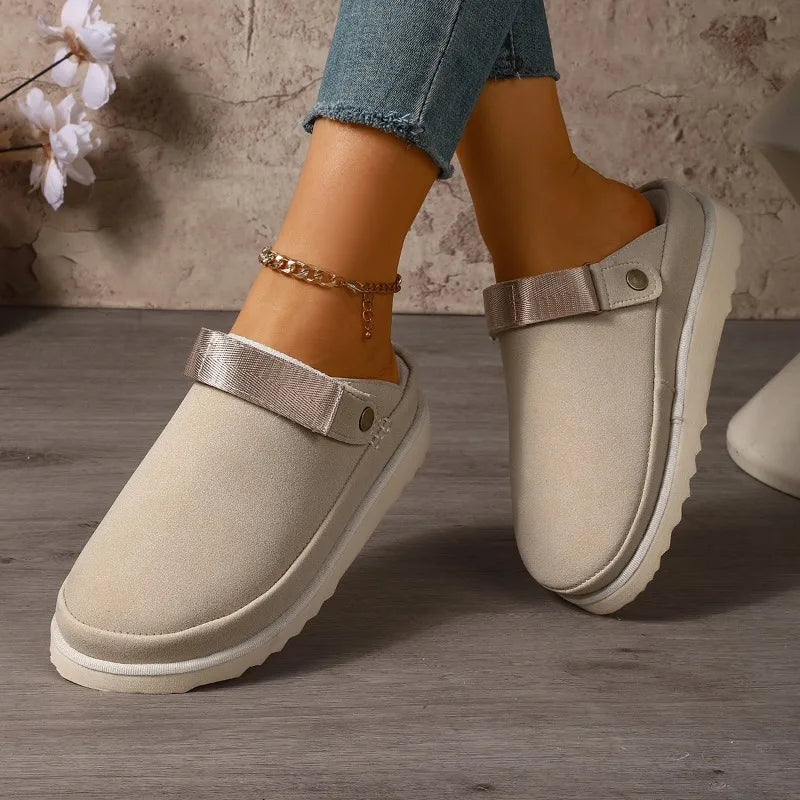 Women Clogs Slip on Mules Suede Platform Ladies Slippers Non Slip Outdoor House Shoes Warm Winter Footwear Ladies Slippers