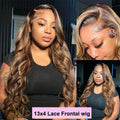 Honey Blonde Ombre Highlight Body Wave Lace Front Human Hair Wigs Pre Plucked Glueless Straight Deep Wave Frontal Wigs For Woman On Clearance Sale