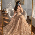 Customized Luxury Off the Shoulder A-line Prom Dress Sequined Appliques Dubai Evening Dresses Tulle Formal Party Gown 2026