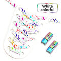 No Tie Shoelaces for Sneakers Colorful Press Metal Lock Shoelace Splashing Ink Print Flat Elastic Laces Without Ties Shoe Laces
