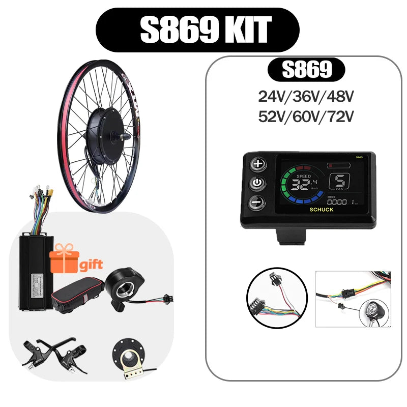 48V52V 2000W Electric bike Conversion Kit Brushless Gearless Rear hub Motor Wheel 20-29inch 700C MTX39 Rim for E Bike Kit