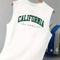 100% pure cotton men's summer casual loose California pattern printed fitness breathable round neck sleeveless vest-H13