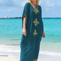 Women's Clothing Gold Embroidery Long Kaftan Dresses V Neck Caftan Dress Beach Cover Ups Tunic Maxi Dress
