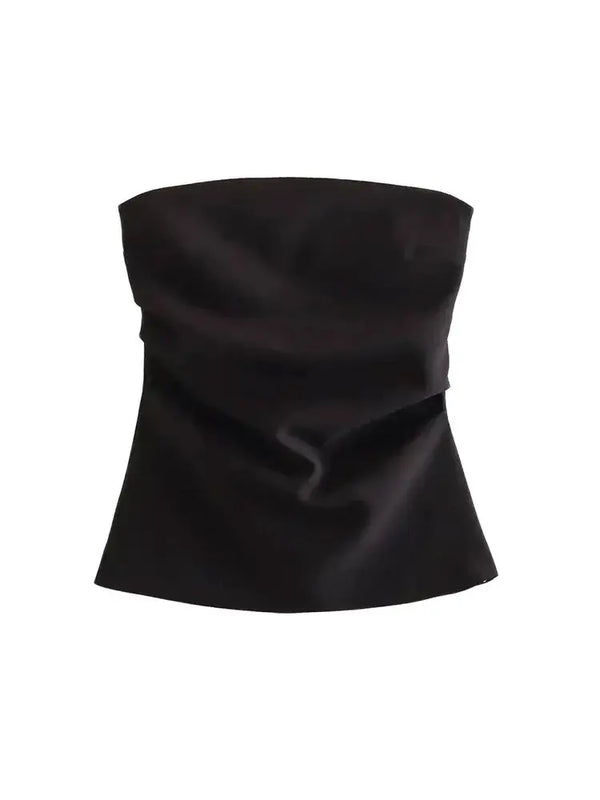 Strapless Draped Bustier Tops for Women, Straight Neck, Back Zipper, Female Camis, Fashion
