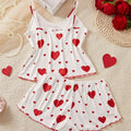 5 Size Choose S M L XL 2XL Women's Pajamas Set Straps Sleepwear Vest + Shorts Red Heart Print Nightwear Sexy Lingerie