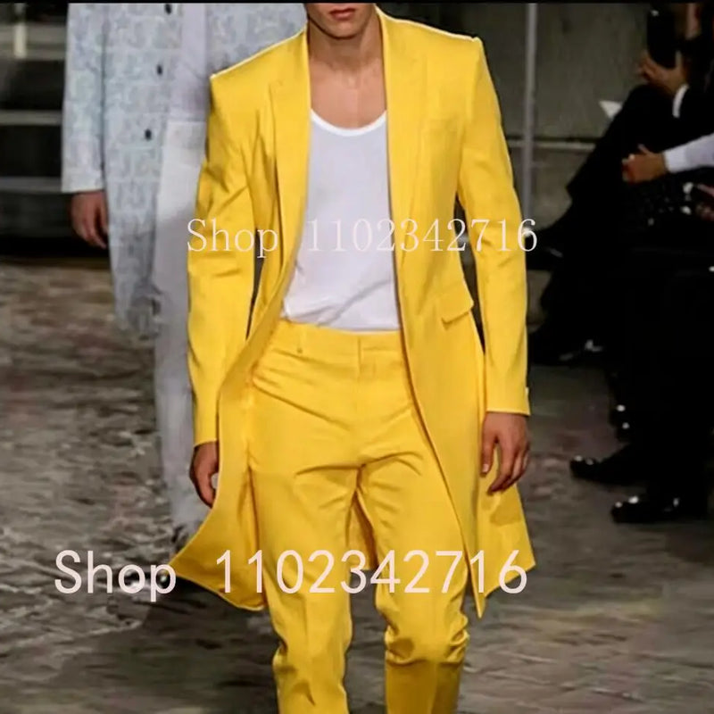 2025 New Summer Long Jacket Wedding Suits for Men White Trousers Groom Tuxedos Classic Lapel Man Blazer 2 Pieces Coat Pants Prom