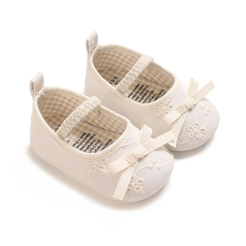 Baby Girls Mary Jane Shoes Floral Embroidery Bow Decor Elastic Strap Soft Sole Newborn Princess Crib Shoes Toddler Party 0-18M