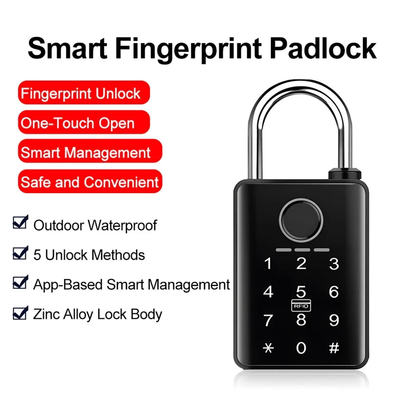 7/10mm Waterproof Tuya Padlock Fingerprint IC Card Password Electronic Lock Heavy duty Padlock for home Warehouse garage