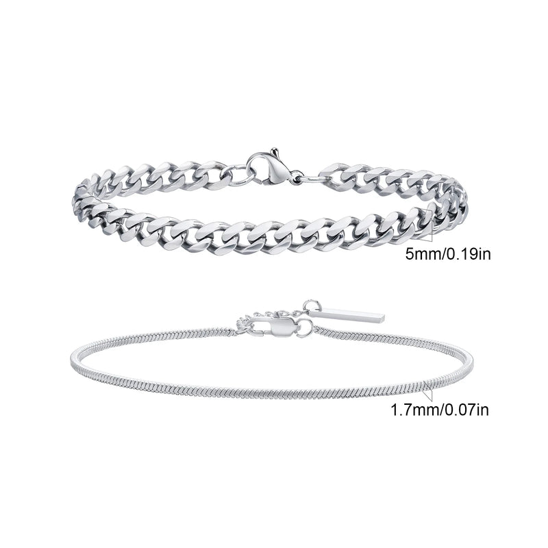 2pcs Men's Chain Bracelets,Stainless Steel Silver Gold Black Color Twist Rope Chain Wristband,Trendy Cuban Link Chains Gift