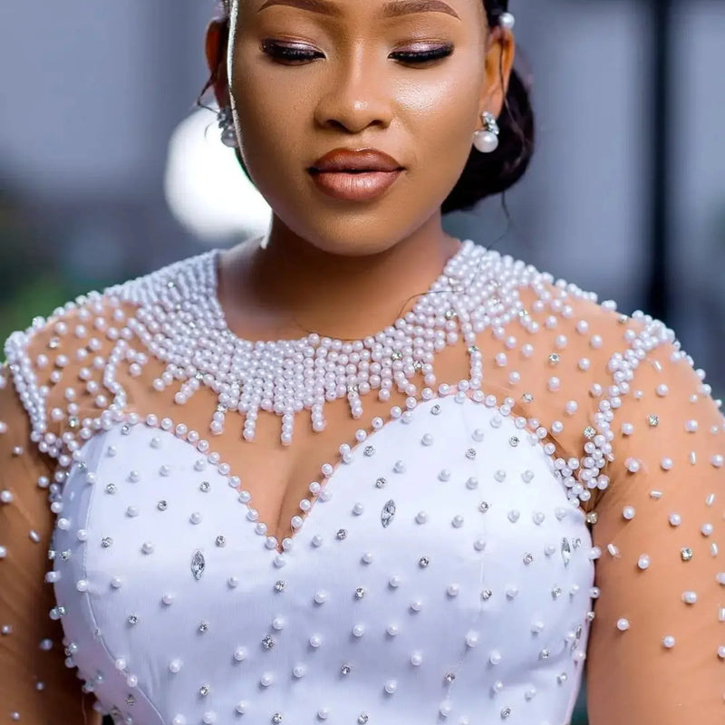 Customized African O Neck Shinny Pearls Beads Mermaid - View 5 | SAMAG