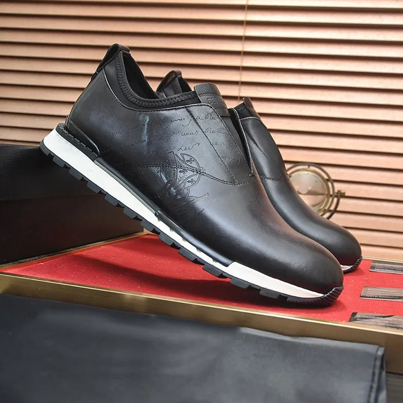 BLLIYOSS Shoes for Men 2025 new Calf leather stitching  high quality Three dimensional relief sculpture Embossed badge pattern