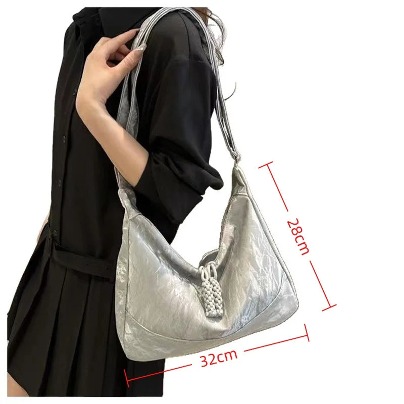 Trendy Women's Soft Cloth Shoulder Bag Solid Color Student Casual Style Big Handbags Crossbody Bags for Women Shoulder Hobos Bag