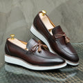 Men's Calfskin Leather Tassel Loafers Casual Flat Shoes Handmade Stylish and Comfortable Suitable for Office Street Wear