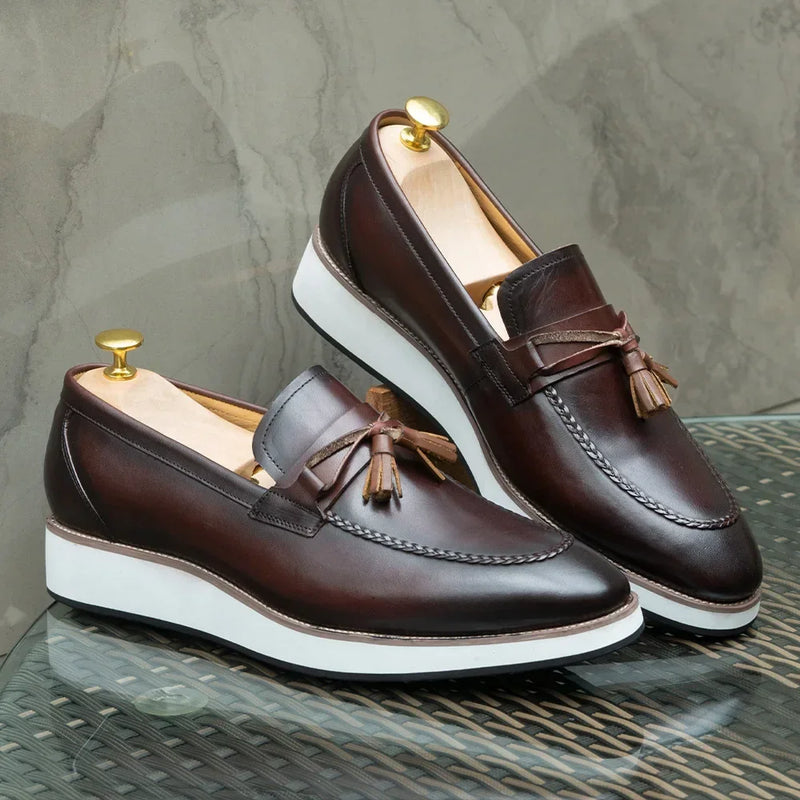 Men's Calfskin Leather Tassel Loafers Casual Flat Shoes Handmade Stylish and Comfortable Suitable for Office Street Wear