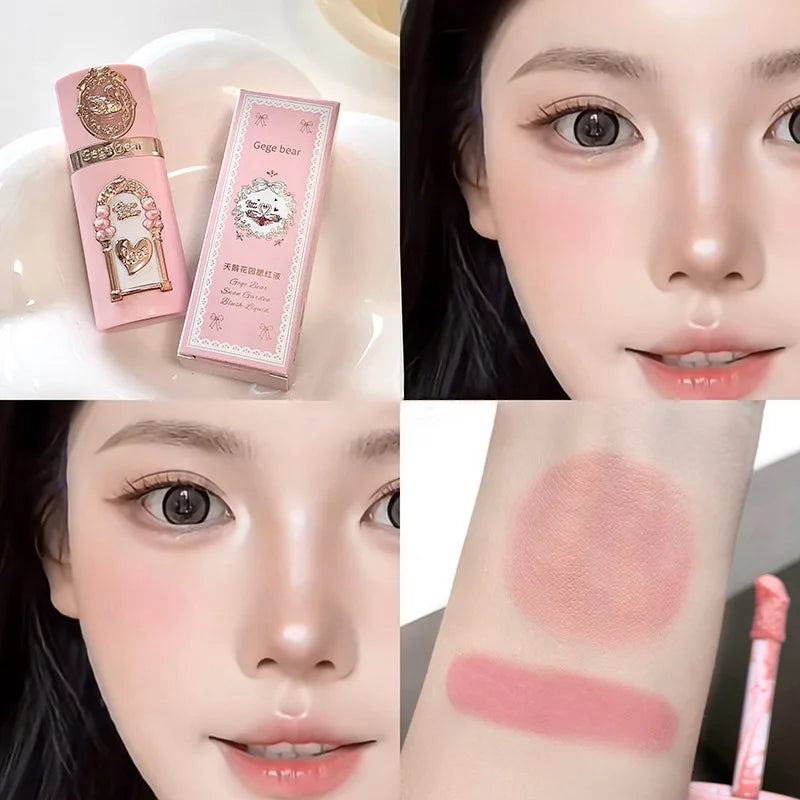 Gege Bear Strawberry Pink Liquid Blush Korean Makeup Matte Nude Apricot Tint Blusher Brighten Face Rubores Rouge Cute Makeup