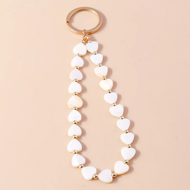 Pretty Handmade Pearl Bowknot Keychain for Women Girl Love Heart Key Ring Pendant Handbag Accessories DIY Jewelry Gift