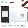 BSEED Zigbee Fans Switches Smart Wall Touch  Speed Control Switch With EU Socket Support Tuya Smart Life Alexa Voice Control