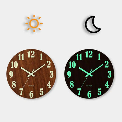 8 Inch Luminous Wall Clock Wood Silent light in dark | SAMAG