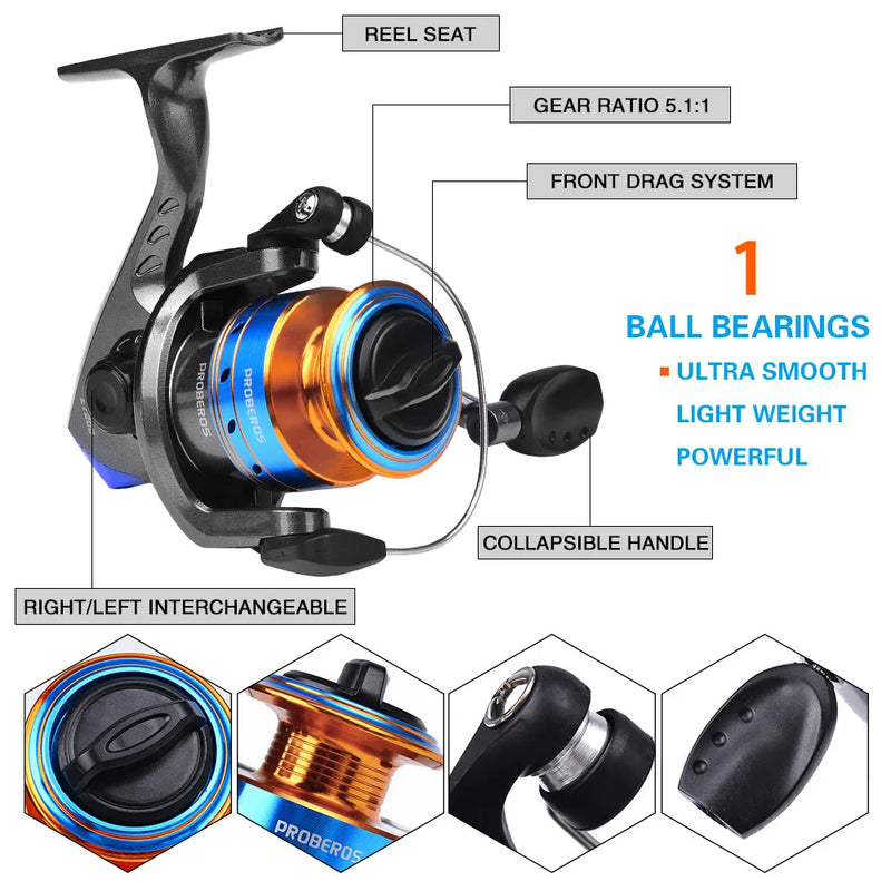 PROBEROS 1.8M Carbon Fiber Spinning Rod Reel Combo 5.1:1 | SAMAG