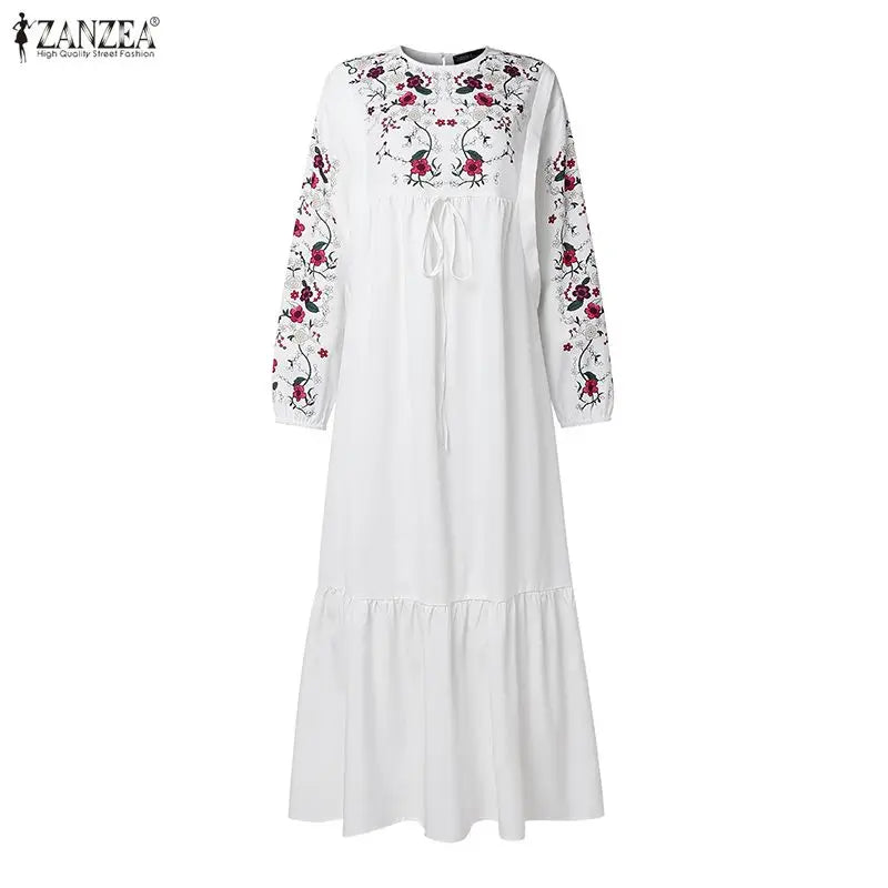 ZANZEA Muslim Women's Floral Print Maxi Dresses Lantern | SAMAG
