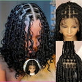 14/16/18" Short Knotless Box Braided Wig with Curly Ends Synthetic Full Lace Boho Braided Hair Wigs for Black Women Fluffy Wig