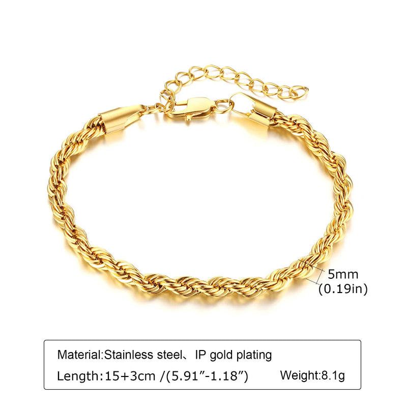 Waterproof Stainless Steel Chain Bracelets For Women, Gold Plated Fashion Stackable Link Gifts - Visuel 9 | SAMAG