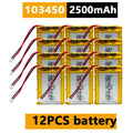 103450 3.7V 2500mAh Polymer Lithium Rechargeable Battery JST PH 2.0mm 2Pin Plug for Camera GPS Navigator MP5 Bluetooth Headset