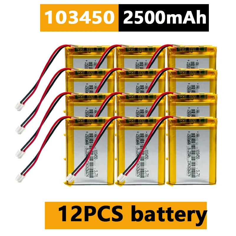 103450 3.7V 2500mAh Polymer Lithium Rechargeable Battery JST PH 2.0mm 2Pin Plug for Camera GPS Navigator MP5 Bluetooth Headset