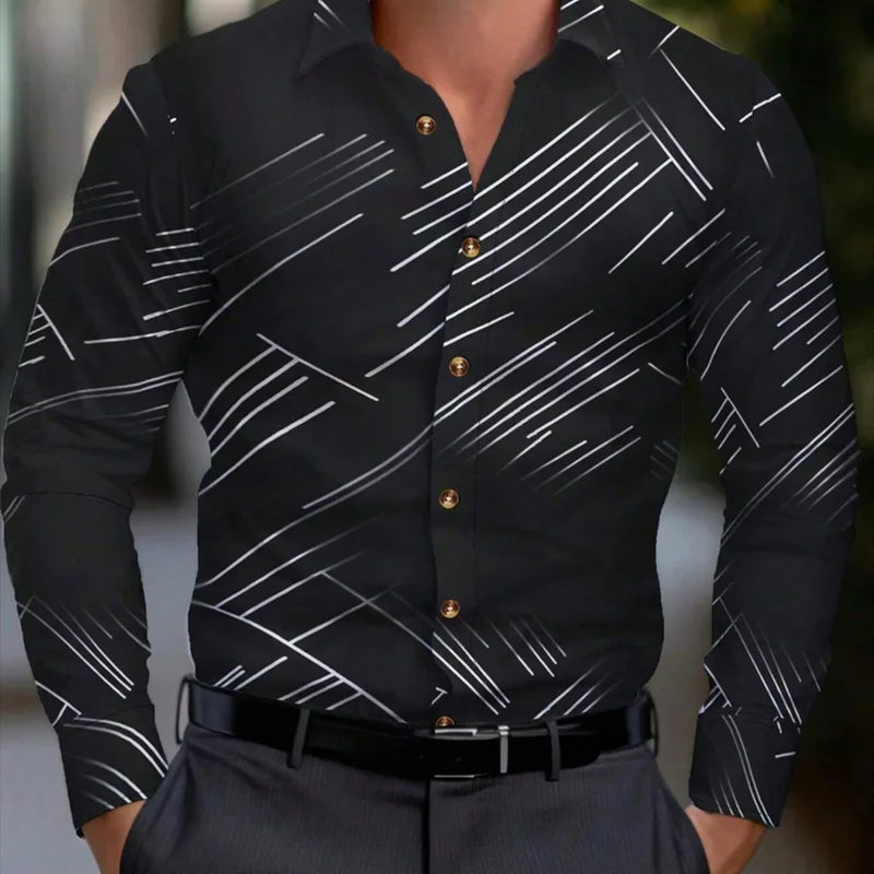 Men's formal shirt butt long-sleeved stripe lapel spring | SAMAG