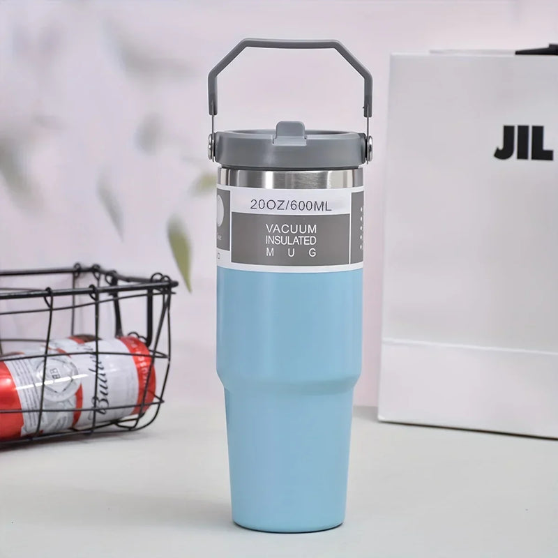 900ML Stainless Steel Thermos Mug With Straw Keeps Cold and Heat Thermal Mug Tumbler Outdoor Sports Thermal Water Bottle