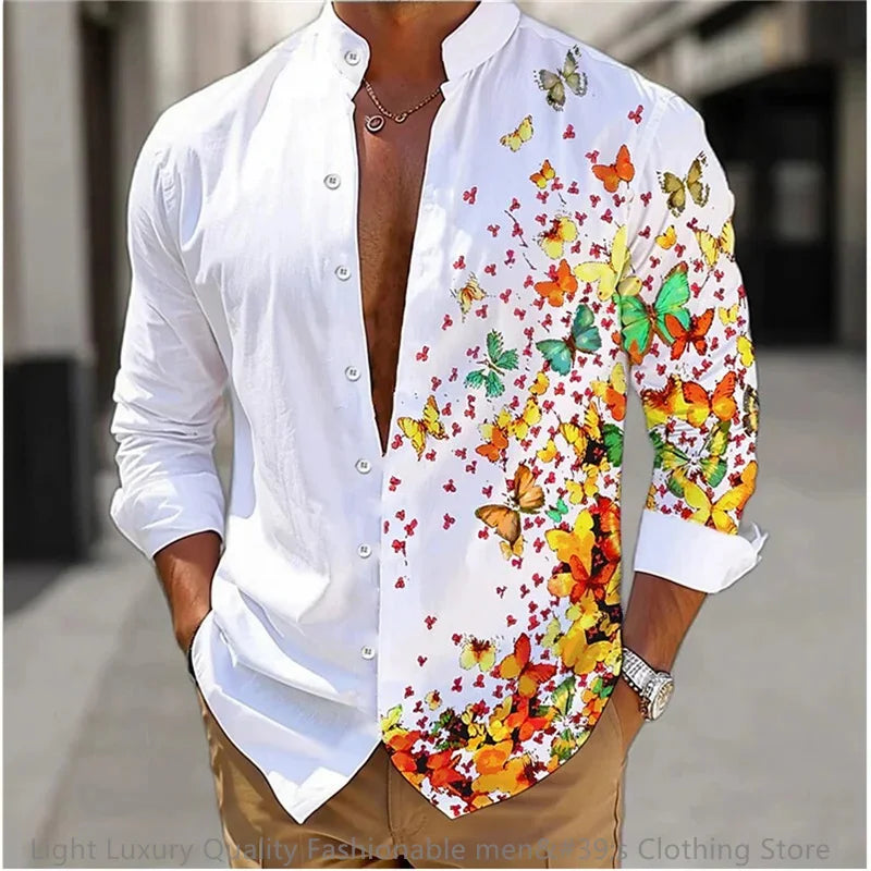 New men's shirt long-sleeved 3D printing flower pattern | SAMAG