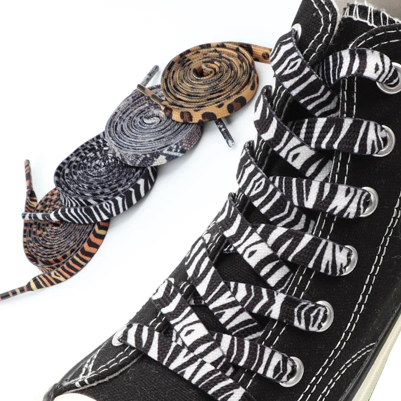 Classic Animal Pattern Shoelaces Flat AF1/AJ Sneakers Shoe Laces Tiger/Snake/Leopard Print Shoelace for 120/140/160CM Shoestring