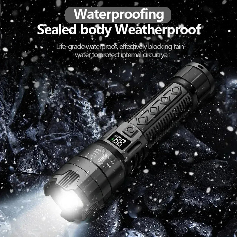 Most Powerful Rechargeable LED Flashlight Built-in 18650 Battery Long Range Tactical Torch Light For Fishing Hunting