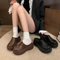 Women Platform Mules Slip On Clogs Solid PU Round Toe 6-8CM High Thick Sole Casual Daily Walking Autumn Outdoor Ladies Footwear