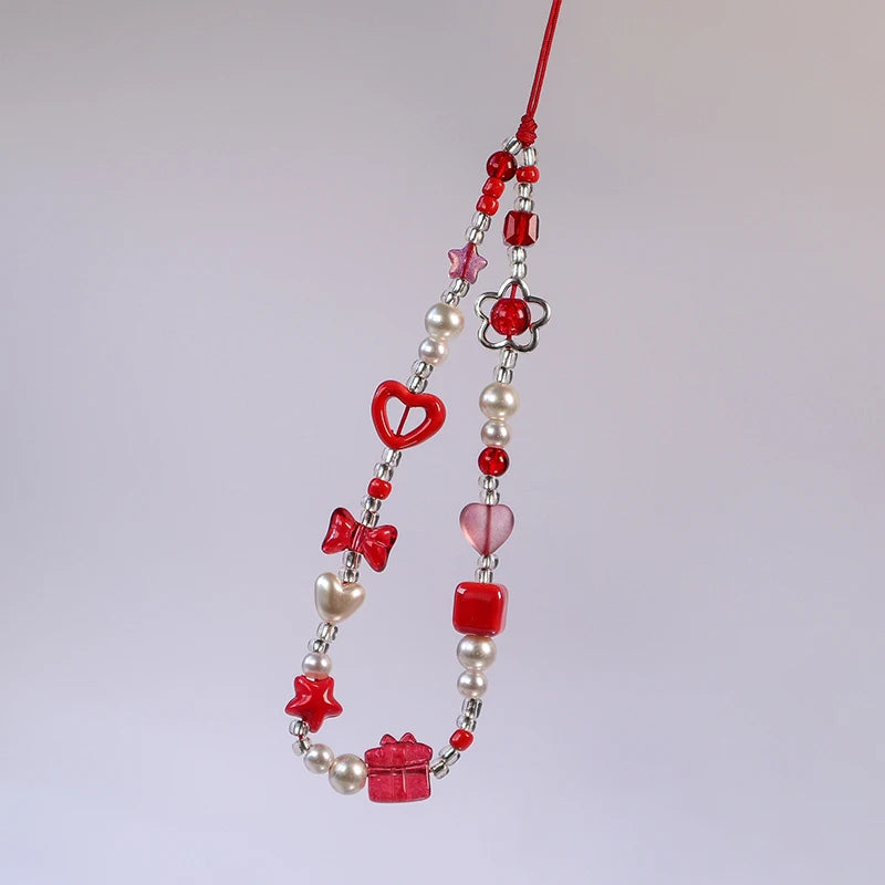 1 Pc Large Red Love Bow Mobile Phone Chain Niche Instagram Style CCD Camera Mobile Phone Hanging Rope