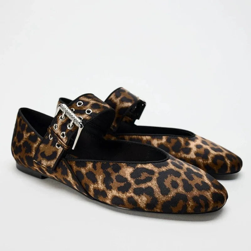 Shoes Women Flats Shallow Mouth Autumn Pointed Toe Loafers Ballerinas New Fall Leopard Retro Dress Shoes Zapatos De Mujer