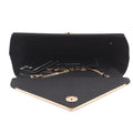 Black Faux Suede Clutch Bag Facny Elegant Formal Wedding Bridal Party Evening Purse Handbag with Shoulder Chain