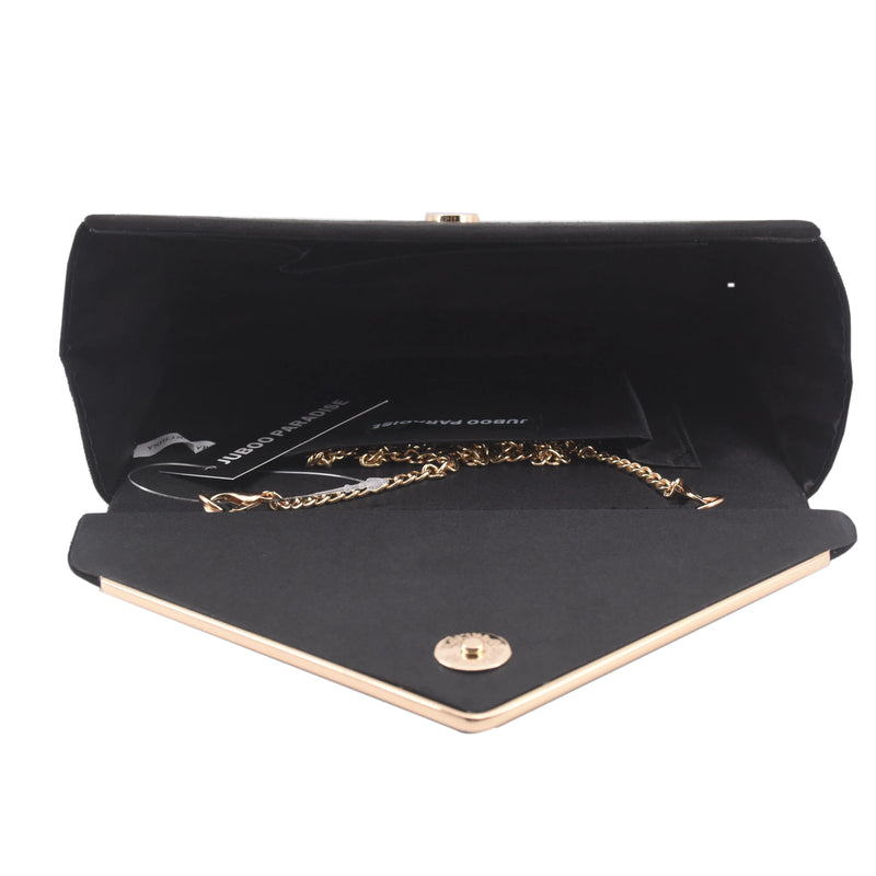 Black Faux Suede Clutch Bag Facny Elegant Formal Wedding Bridal Party Evening Purse Handbag with Shoulder Chain