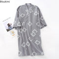 Men's Cotton Crepe Cloth Pajamas Robe Japanese Kimono Cardigan Sleepwear Print Homewear Two-layer Gauze Comfort Bathrobe for Men