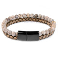 Natural Stone Bracelet Genuine Leather Braided Bracelets Black Stainless Steel Magnetic Clasp Tiger eye Bead Bangle Men Jewelry