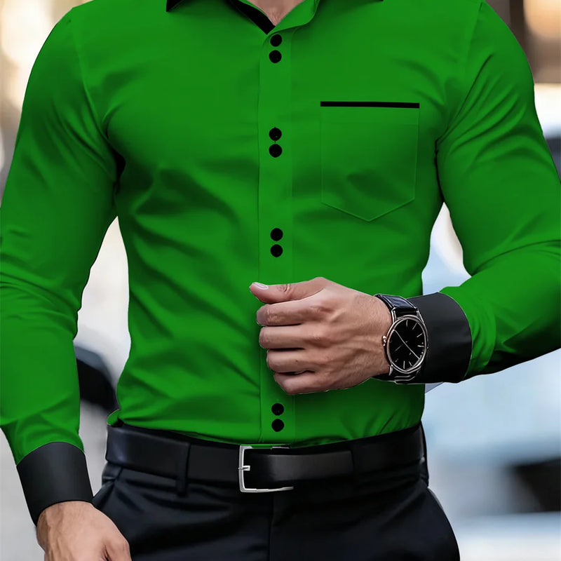 Men's Business Color Block Collar Long Sleeve Shirt, Slim | SAMAG
