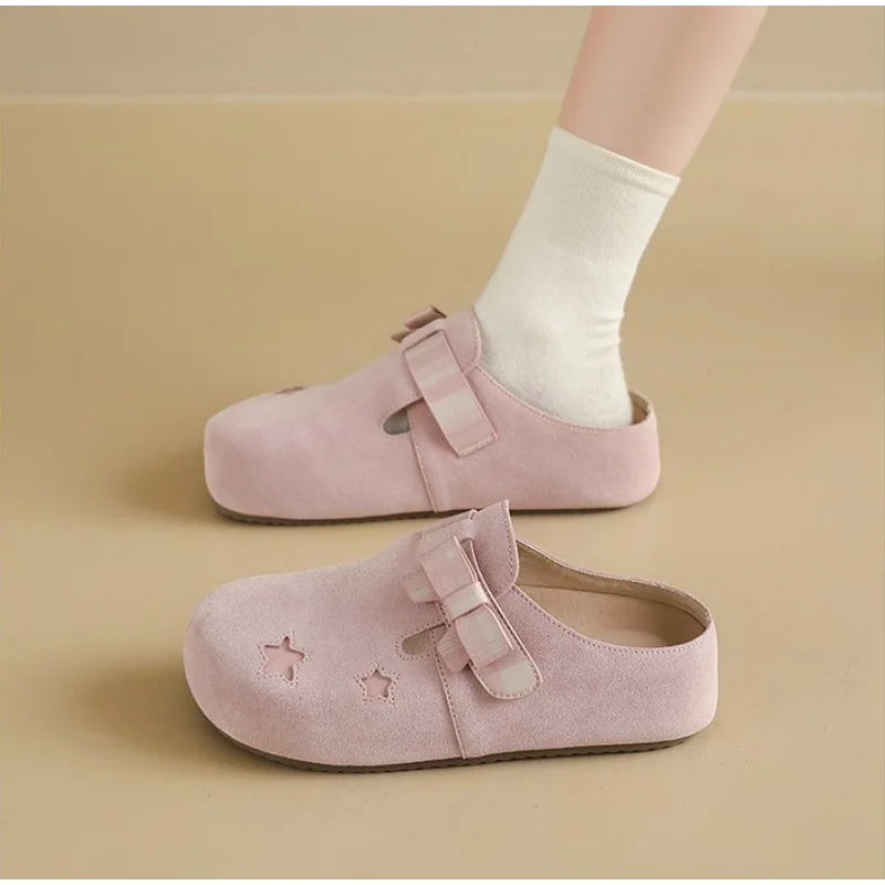 Women's Chunky Slip-on Mules Comfortable Round Toe Flat | SAMAG