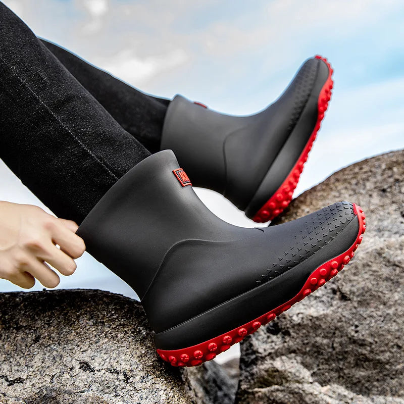 Men's Short Rain Boots Anti-Slip Work Boots Fishing Car Wash Labor Protection Water Shoes Lightweight Durable Rubber Material