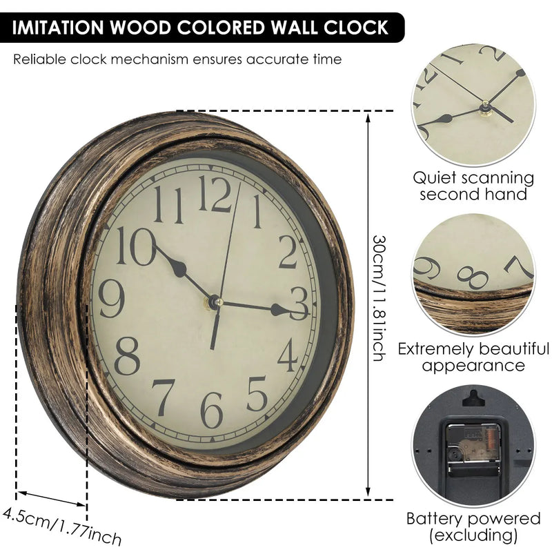 Wall Clock Large Retro Wall Clock Non Ticking Classic Silent Clocks for Living Room Kitchen Bedroom Home Office Decoration