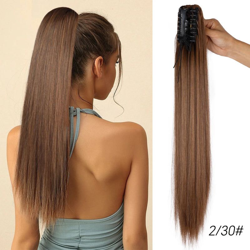 Synthetic Claw Clip On Ponytail Extension 22Inch Long Straight Wavy Ponytail Hair Ponytail With Claw Clip On Ponytail For Women