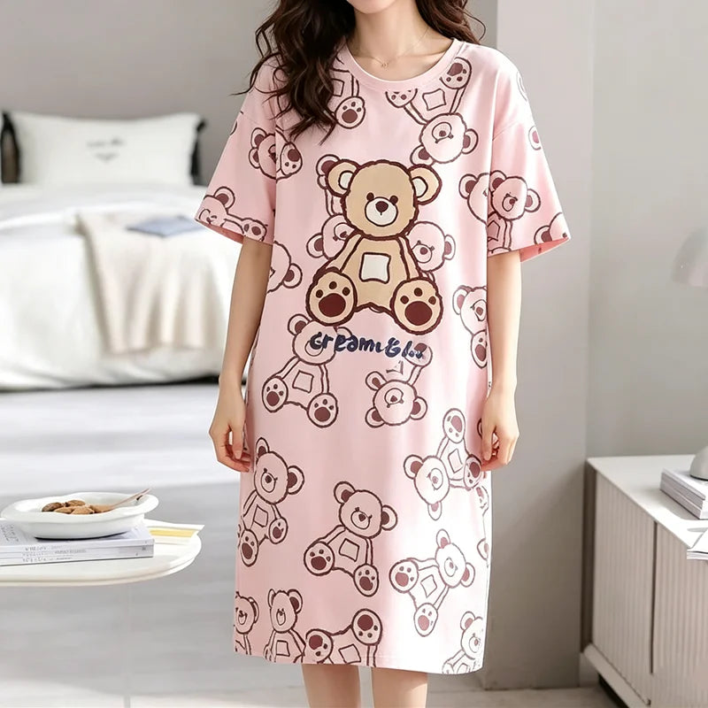 Women Large Size Pajamas Short-Sleeved Nightgown LUCK | SAMAG